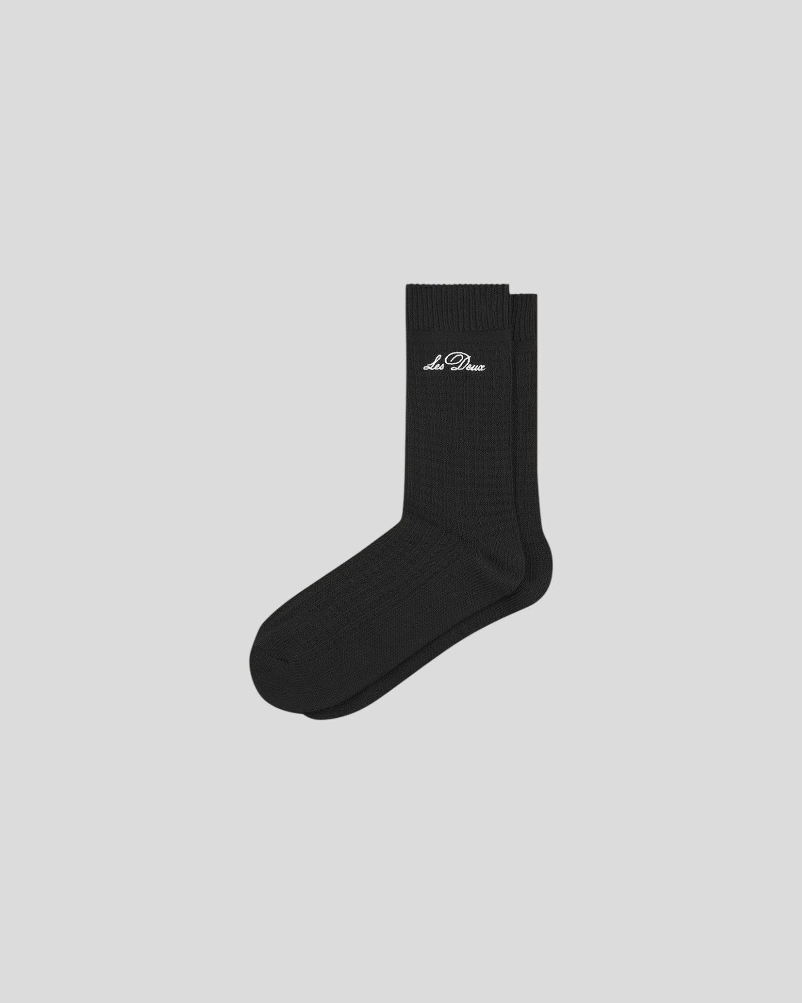 Les Deux || Crew Waffle Socks - Black Les Deux