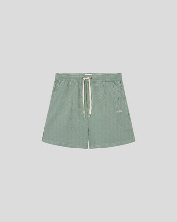 Les Deux || Stan Stripe Seersucker Swimshort - Evergreen Les Deux