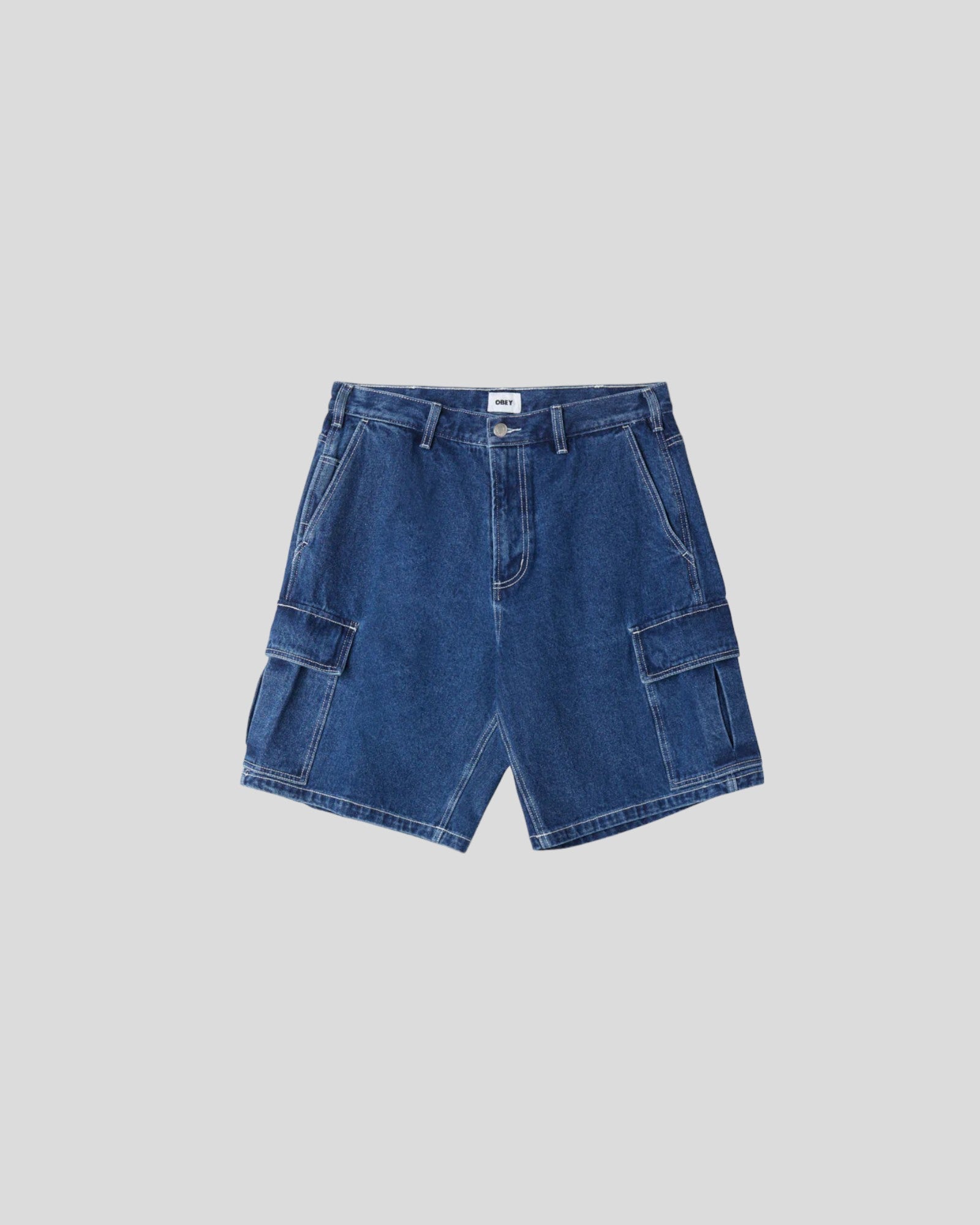 Obey || Bigwig Baggy Denim Cargo Short - Stone Wash Indigo Obey