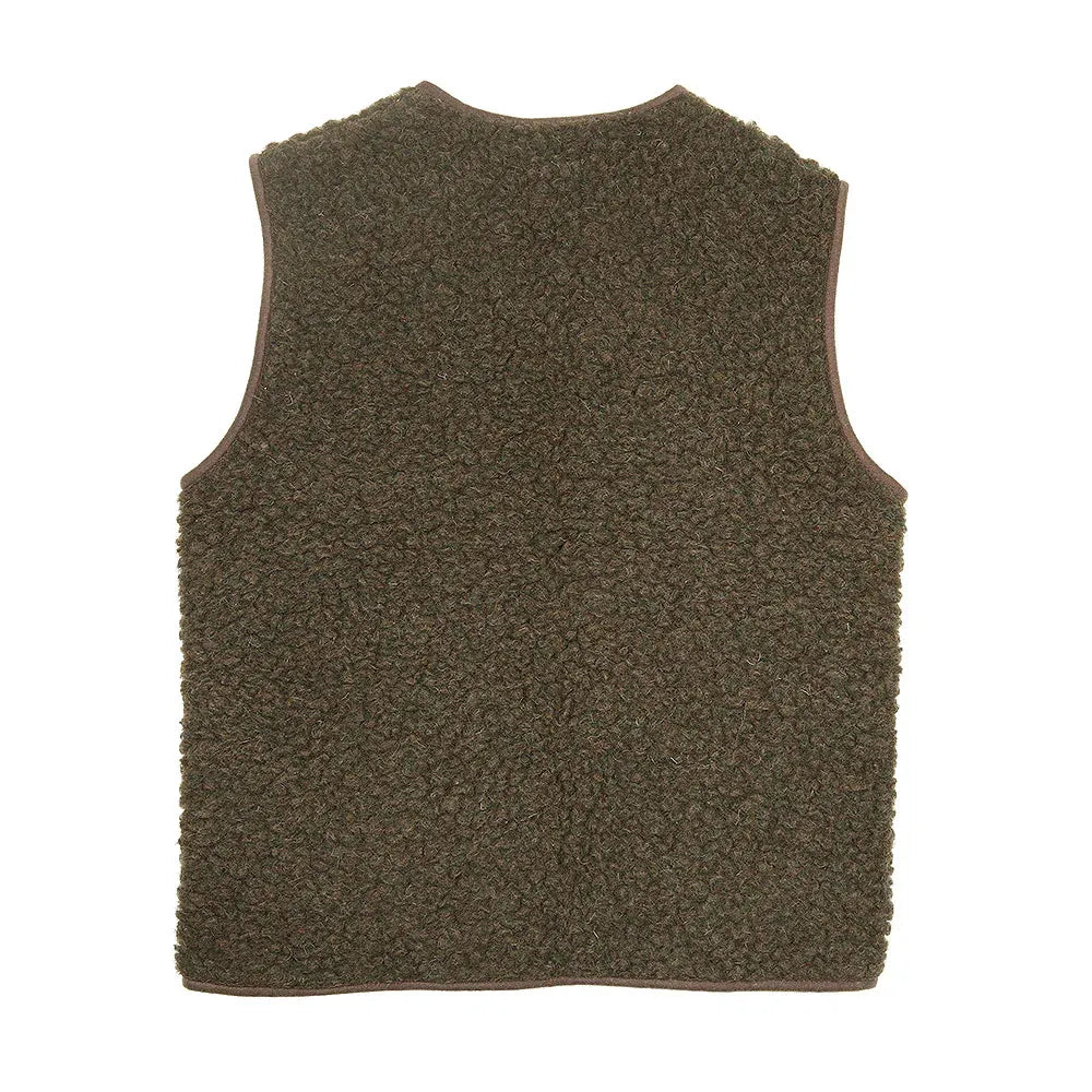 Gilet sans manches Coldbreaker Pepitko Vest en laine bouclée, couleur Khaki, vue de dos