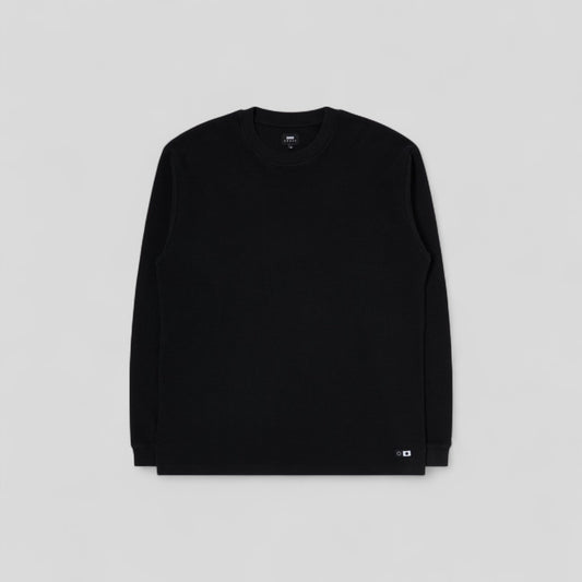 Edwin || Waffle Dizzy TS LS - Black Garment Dyed - M" Edwin