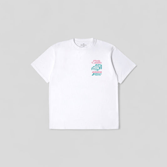 Edwin || Pink Castle TS - White Garment Washed - M" Edwin