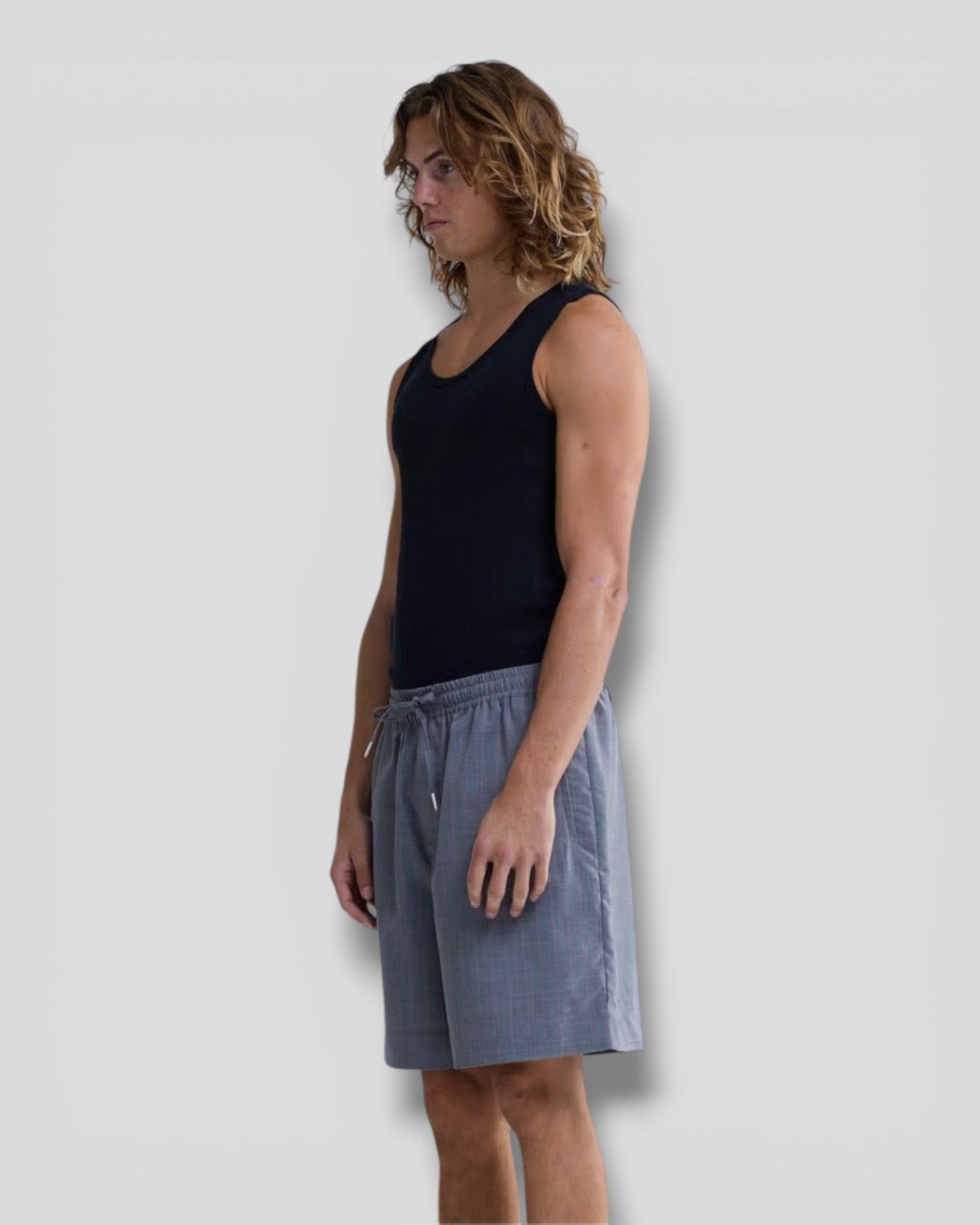 New Amsterdam || Wool Work Shorts - Grey/Pink Pinstripes - M’ New Amsterdam Surf Association