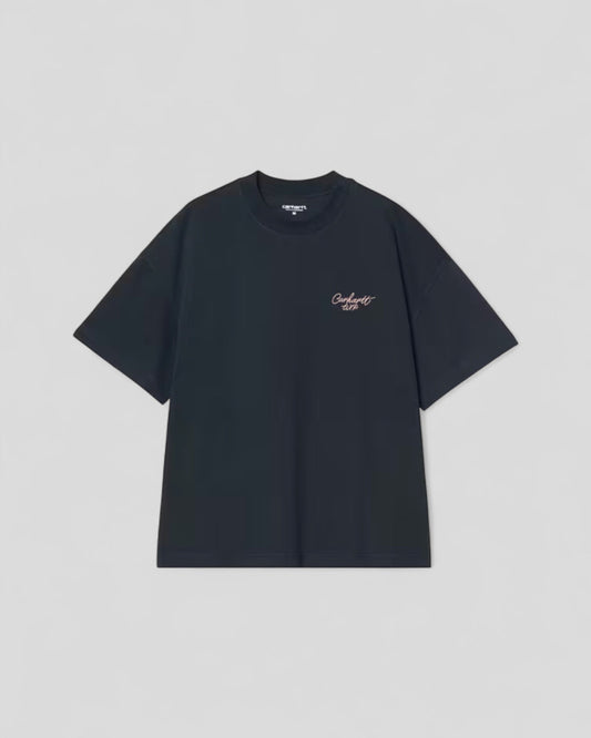 Carhartt || S/S Signature Script T-Shirt - Deep Night / Glassy Pink - M' Carhartt