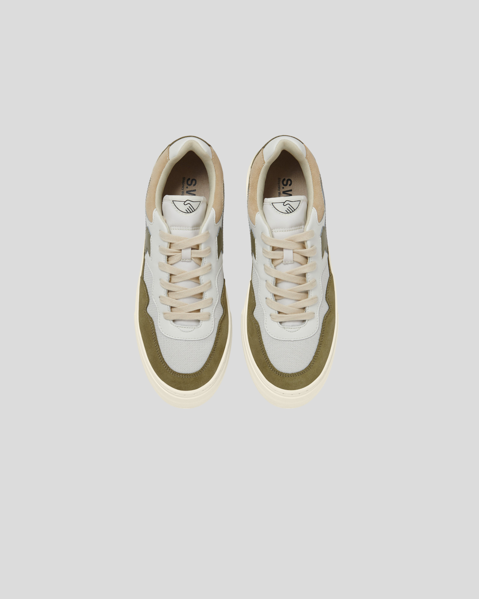 Stepney Workers Club || Pearl S-Strike - Suede Mix - White/ Moss Stepney Workers Club