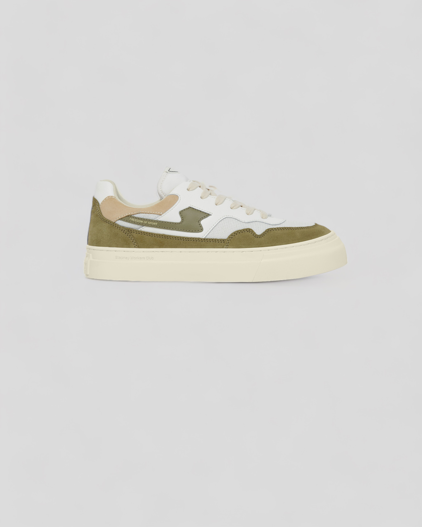 Stepney Workers Club || Pearl S-Strike - Suede Mix - White/ Moss Stepney Workers Club