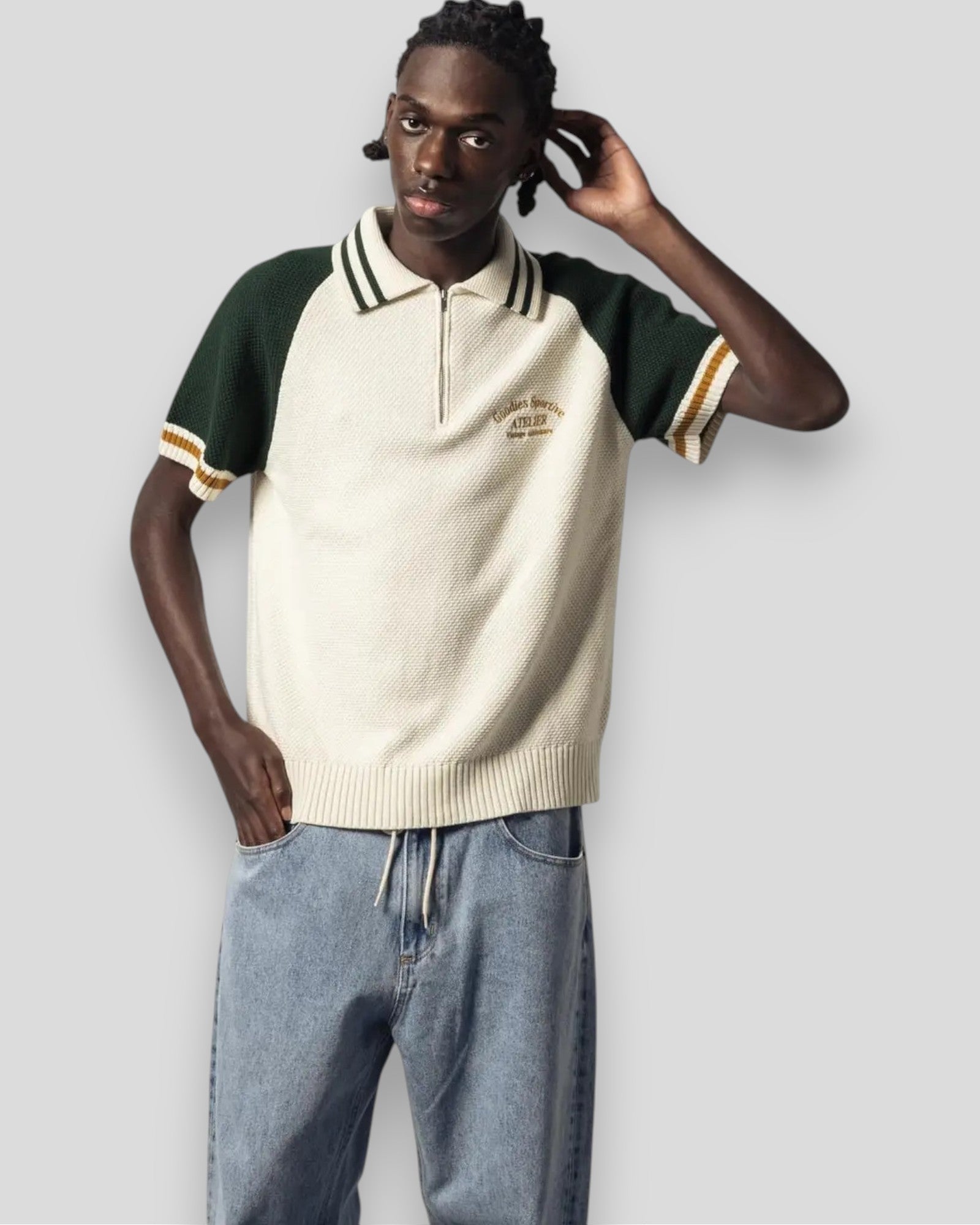 Goodies Sportives || Biker Premium Knit Polo - Green / Ecru Goodies Sportive