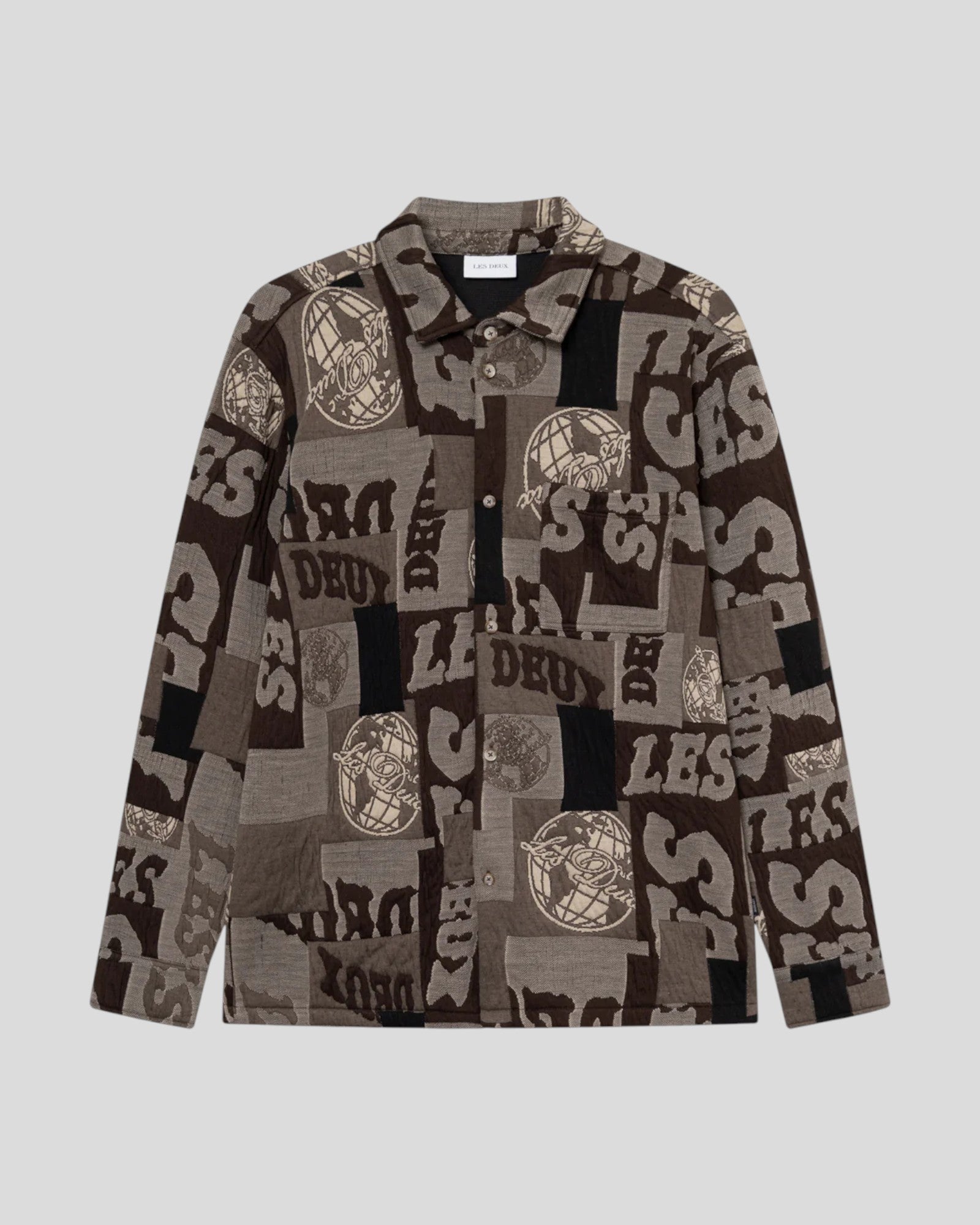 Les Deux || Kaleb Patchwork Jacquard Overshirt - Moutain Grey / Brown Les Deux