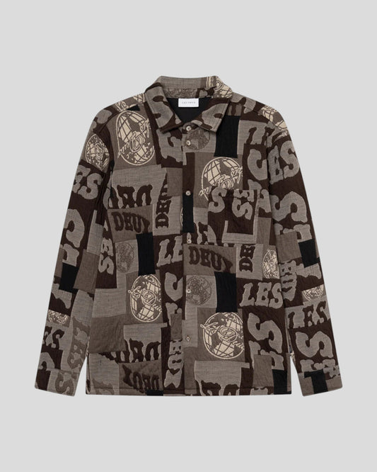 Les Deux || Kaleb Patchwork Jacquard Overshirt - Moutain Grey / Brown Les Deux