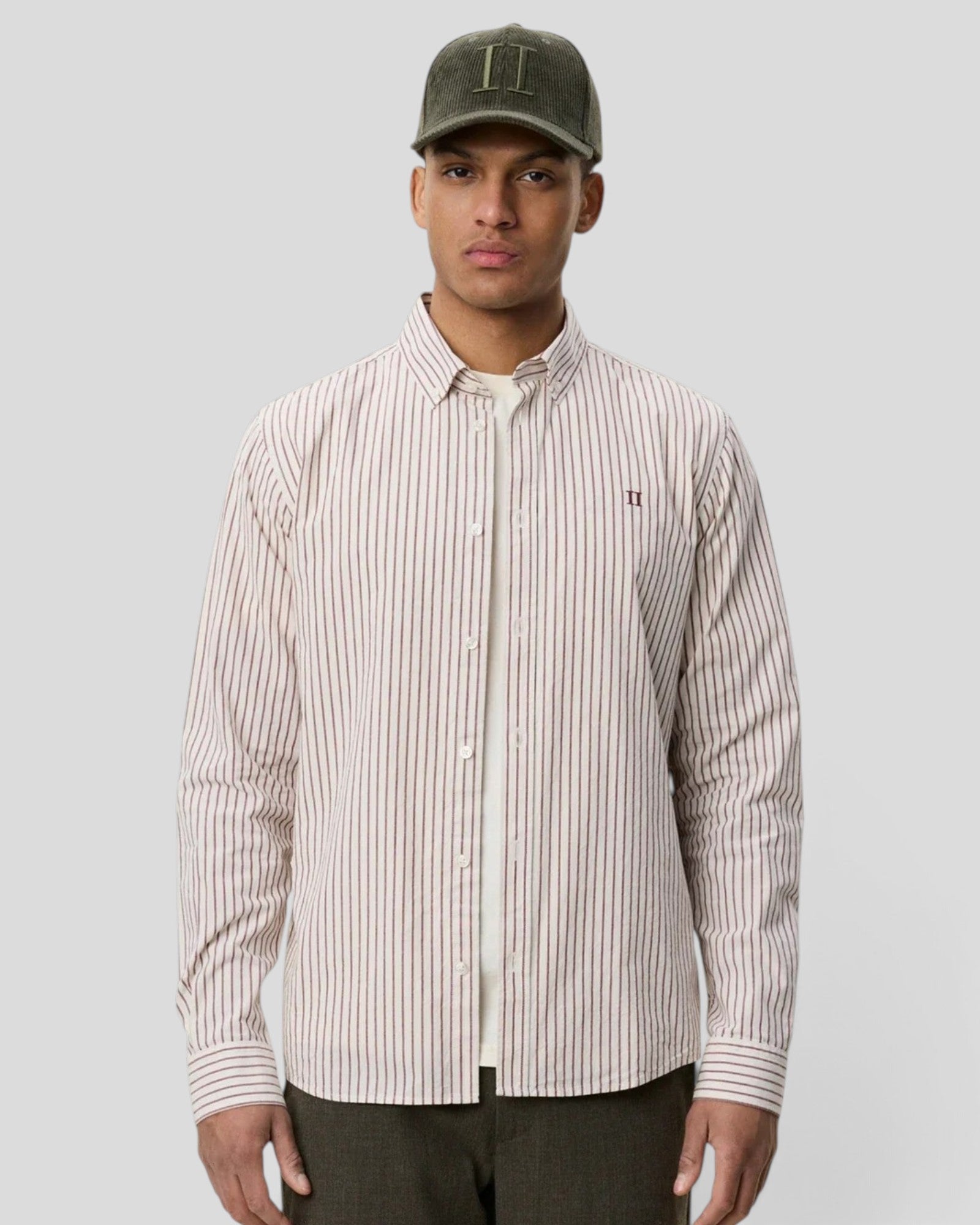 Les Deux || Light Oxford Striped Shirt - Chocolate Truffle Les Deux