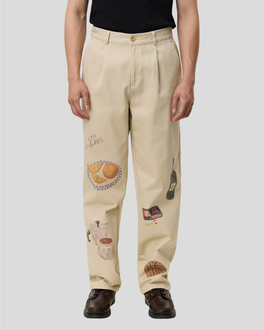 Les Deux || Romeo Pleated AOP Canvas Pant - Oyster Gray / White Les Deux