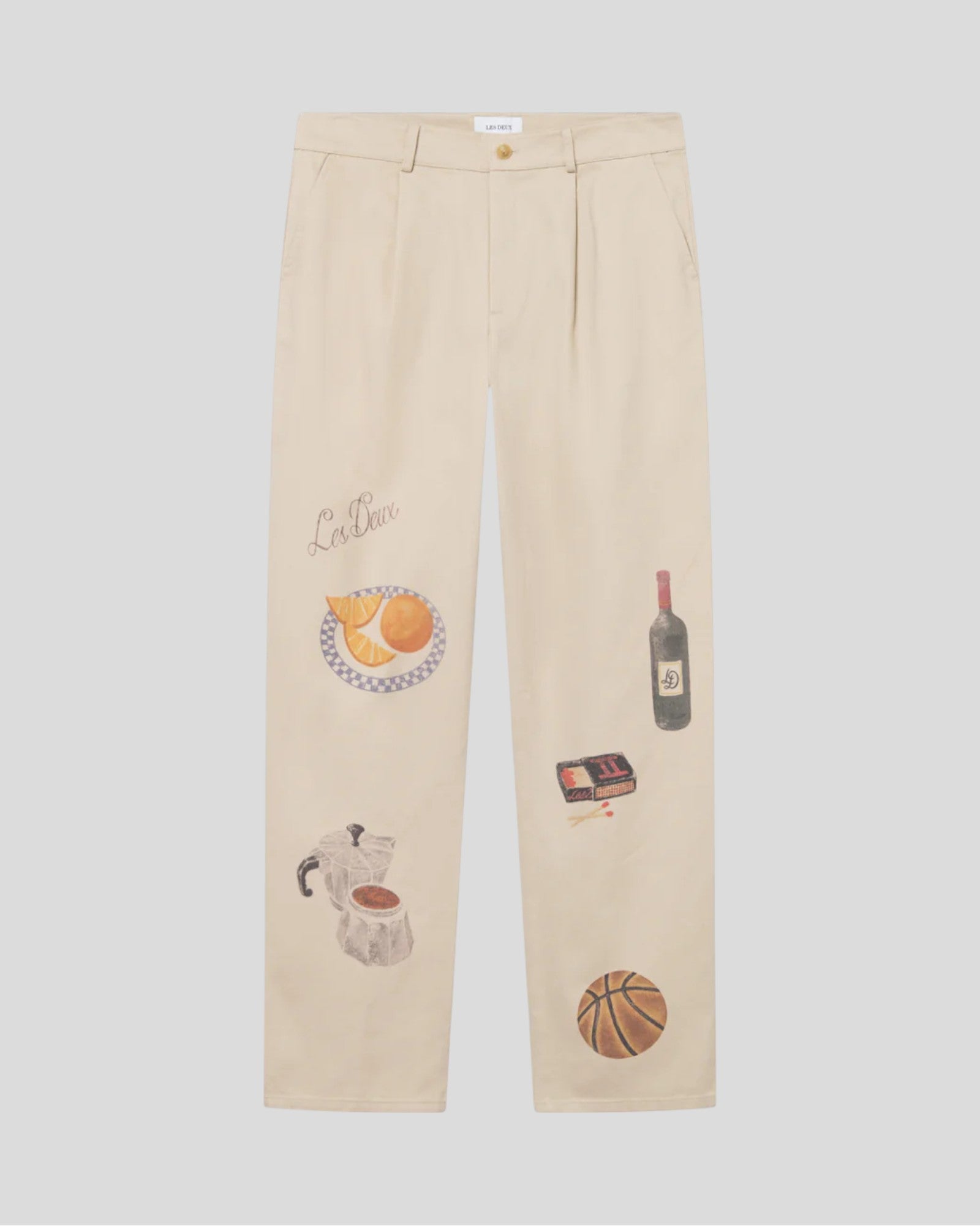 Les Deux || Romeo Pleated AOP Canvas Pant - Oyster Gray / White Les Deux