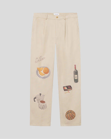 Les Deux || Romeo Pleated AOP Canvas Pant - Oyster Gray / White Les Deux
