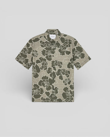 Les Deux || Charlie Poppy AOP SS Shirt - Olive Night Les Deux