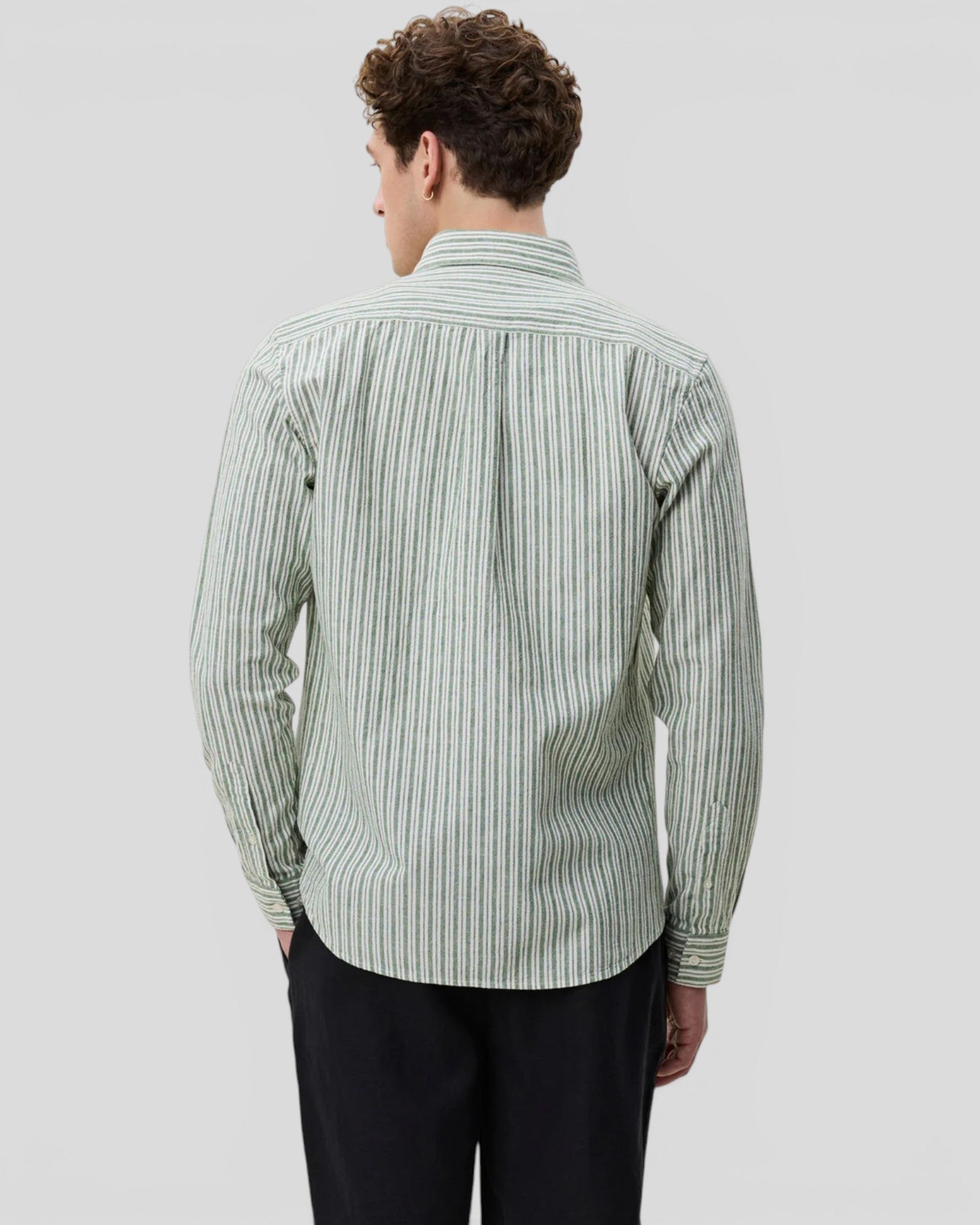 Les Deux || Stripe Cotton Linen Shirt - Artichoke Green Les Deux