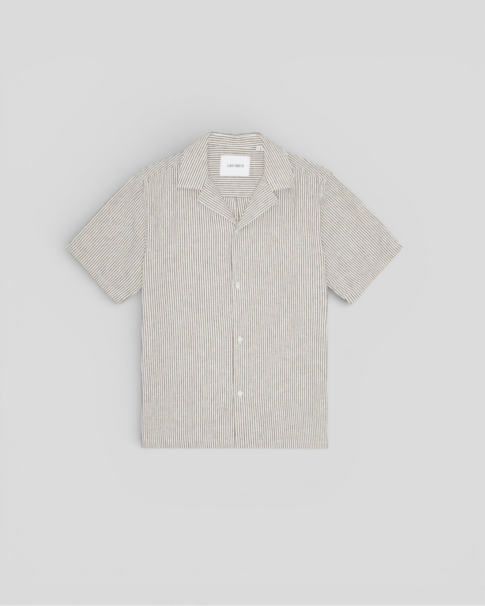 Les Deux || Lukas Stripe Cotton Linen SS Shirt - Teak Brown Les Deux