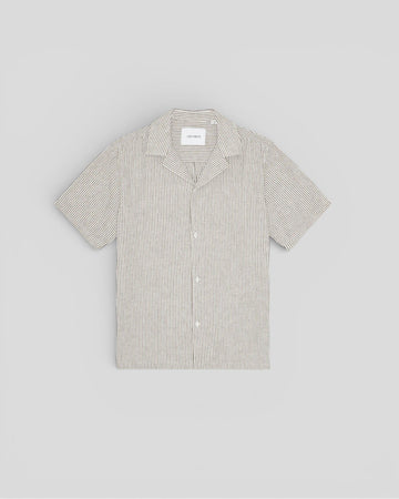 Les Deux || Lukas Stripe Cotton Linen SS Shirt - Teak Brown Les Deux