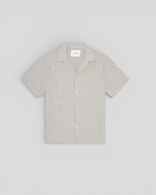 Les Deux || Lukas Stripe Cotton Linen SS Shirt - Teak Brown Les Deux