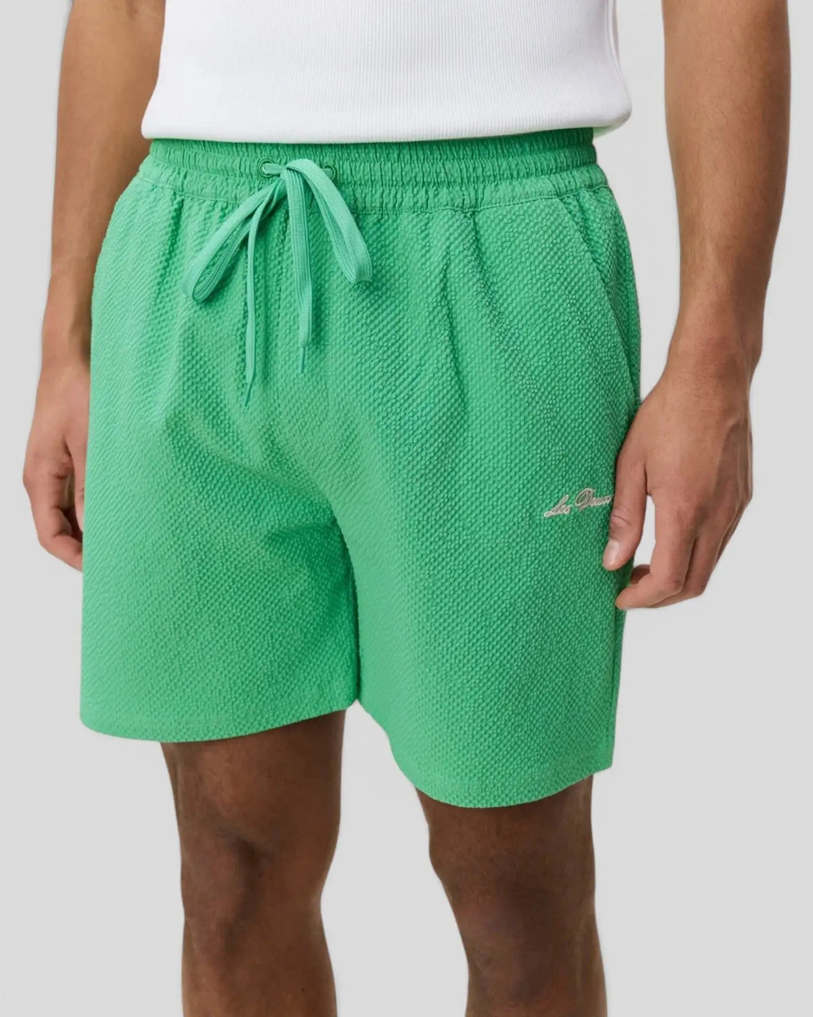 Les Deux || Seersucker Swim Shorts - Green Spruce Les Deux