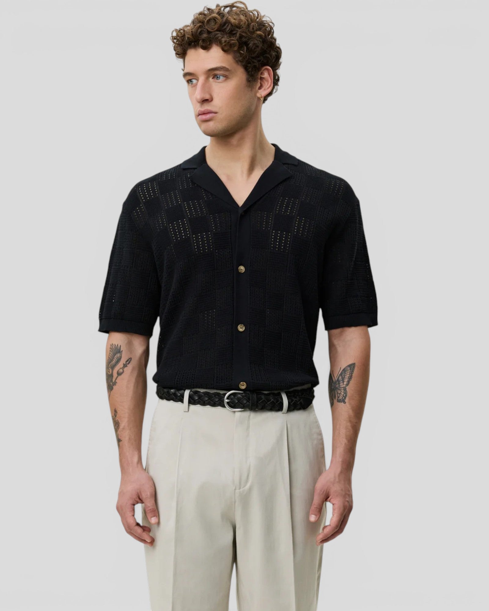 Les Deux || Squared Knitted SS Shirt - Black Les Deux