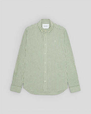 Les Deux || Stripe Cotton Linen Shirt - Artichoke Green Les Deux