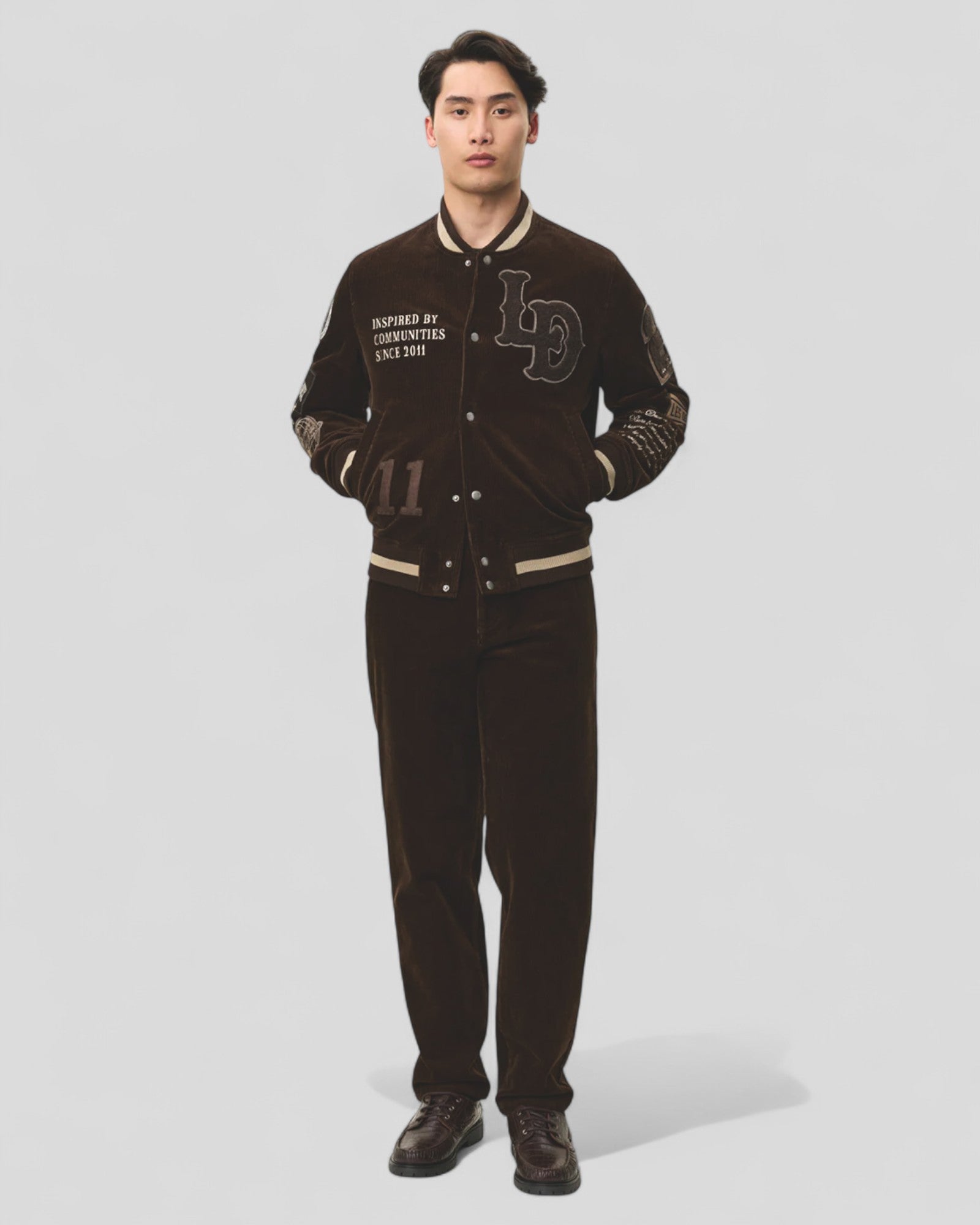 Les Deux || Corduroy Varsity Jacket - Slate Brown Les Deux