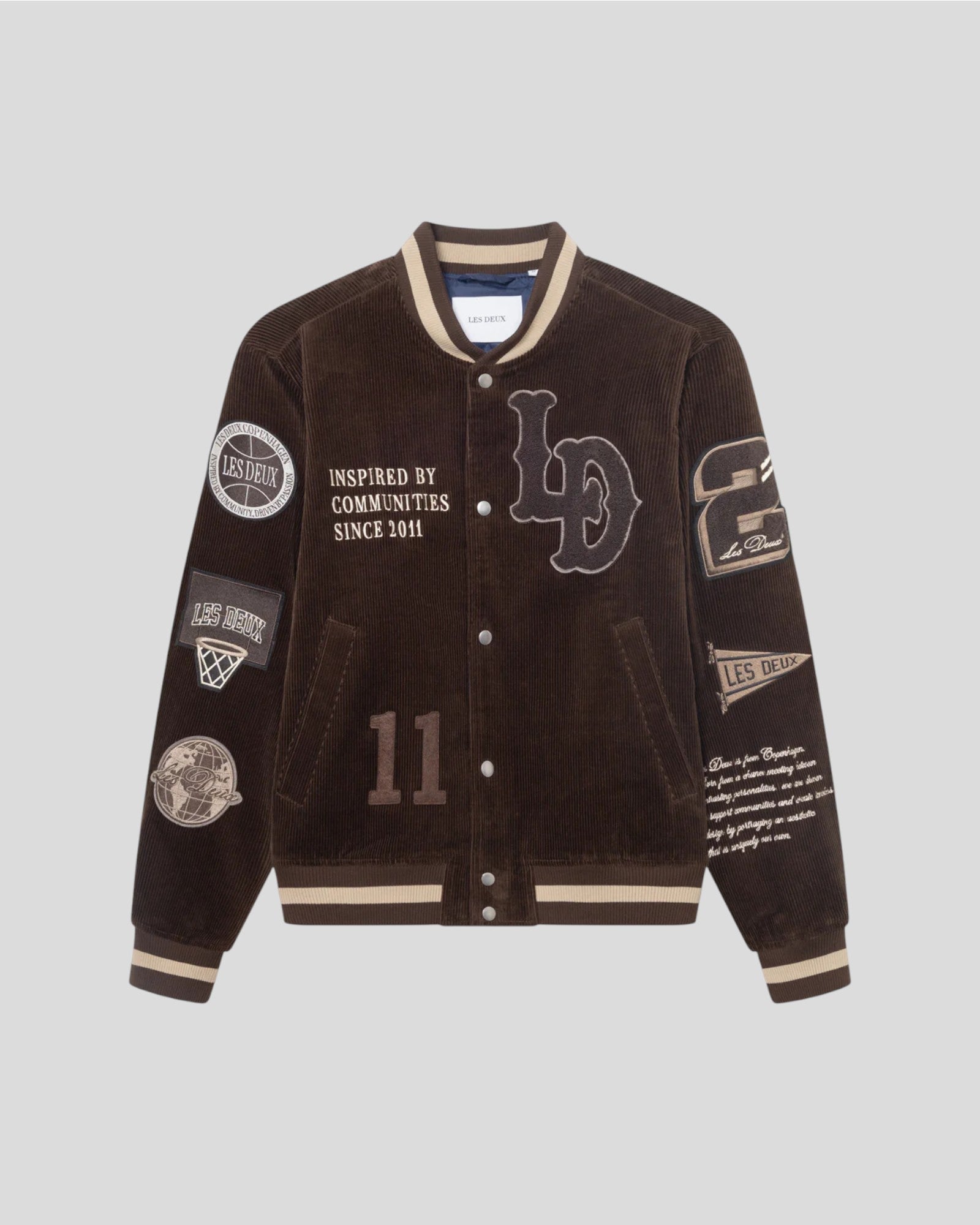 Les Deux || Corduroy Varsity Jacket - Slate Brown Les Deux