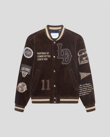 Les Deux || Corduroy Varsity Jacket - Slate Brown Les Deux