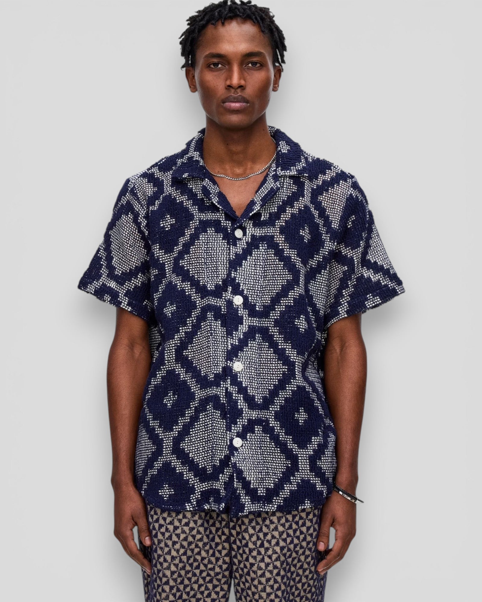 Oas || Trastevere Cuba Crochet Shirt - Navy OAS Compagny