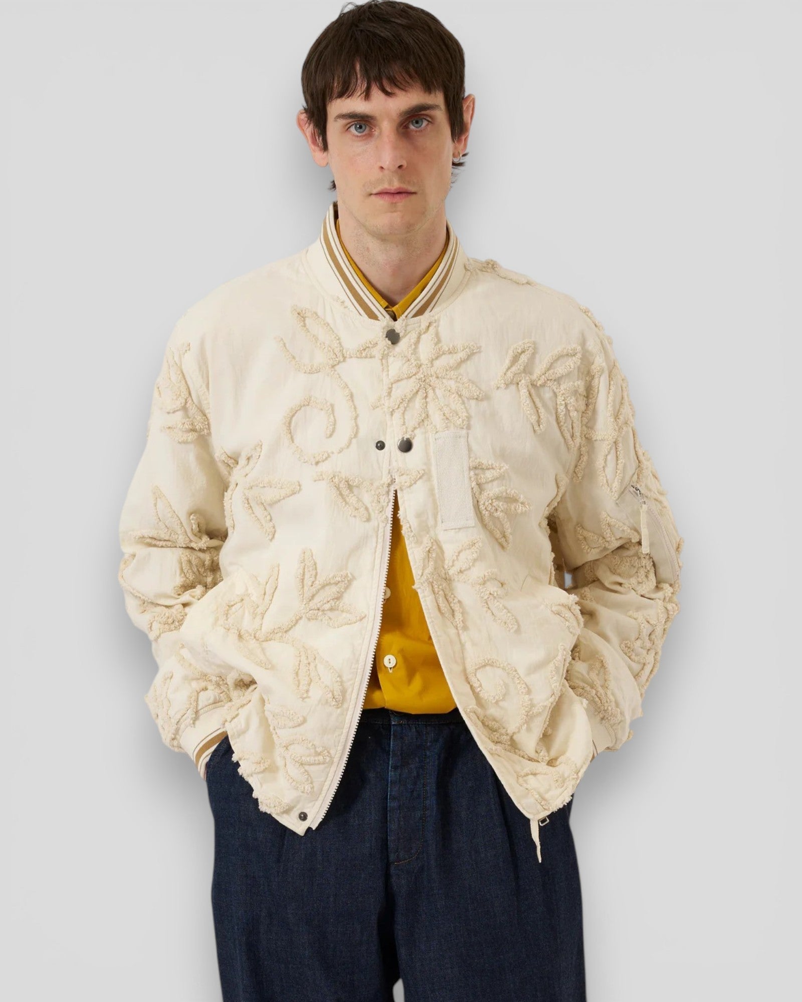Universal Works || Bomber Jacket 3D flower - Ecru Universal Works