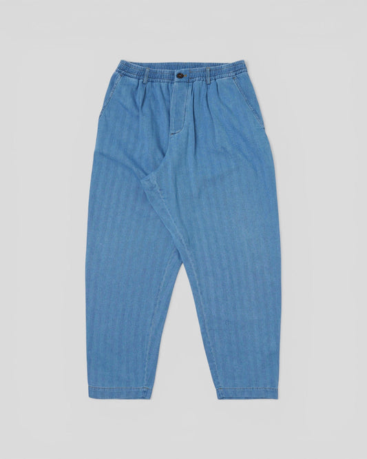 Universal Works || Pleated Track Pant Herringbone - Washed Indigo Universal Works