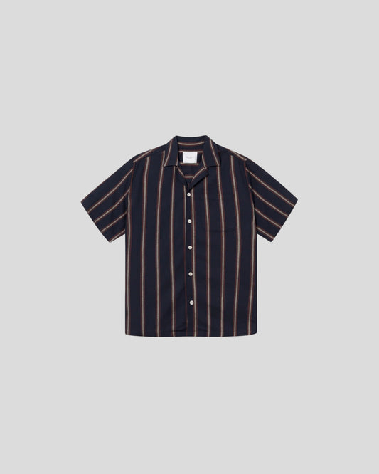 Les Deux || Lawson Stripe Shirt - Dark Navy/ Light Camel Les Deux