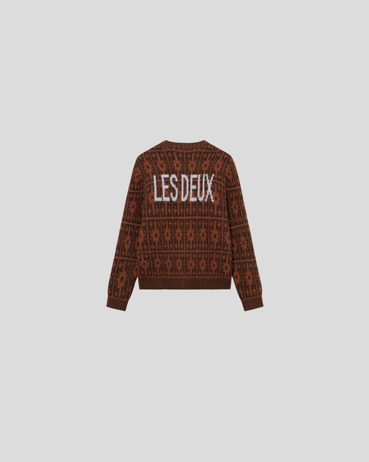 Les Deux || Ezra Heavy Jacquard Cardigan - Coffee Brown/ Honeycomb Les Deux