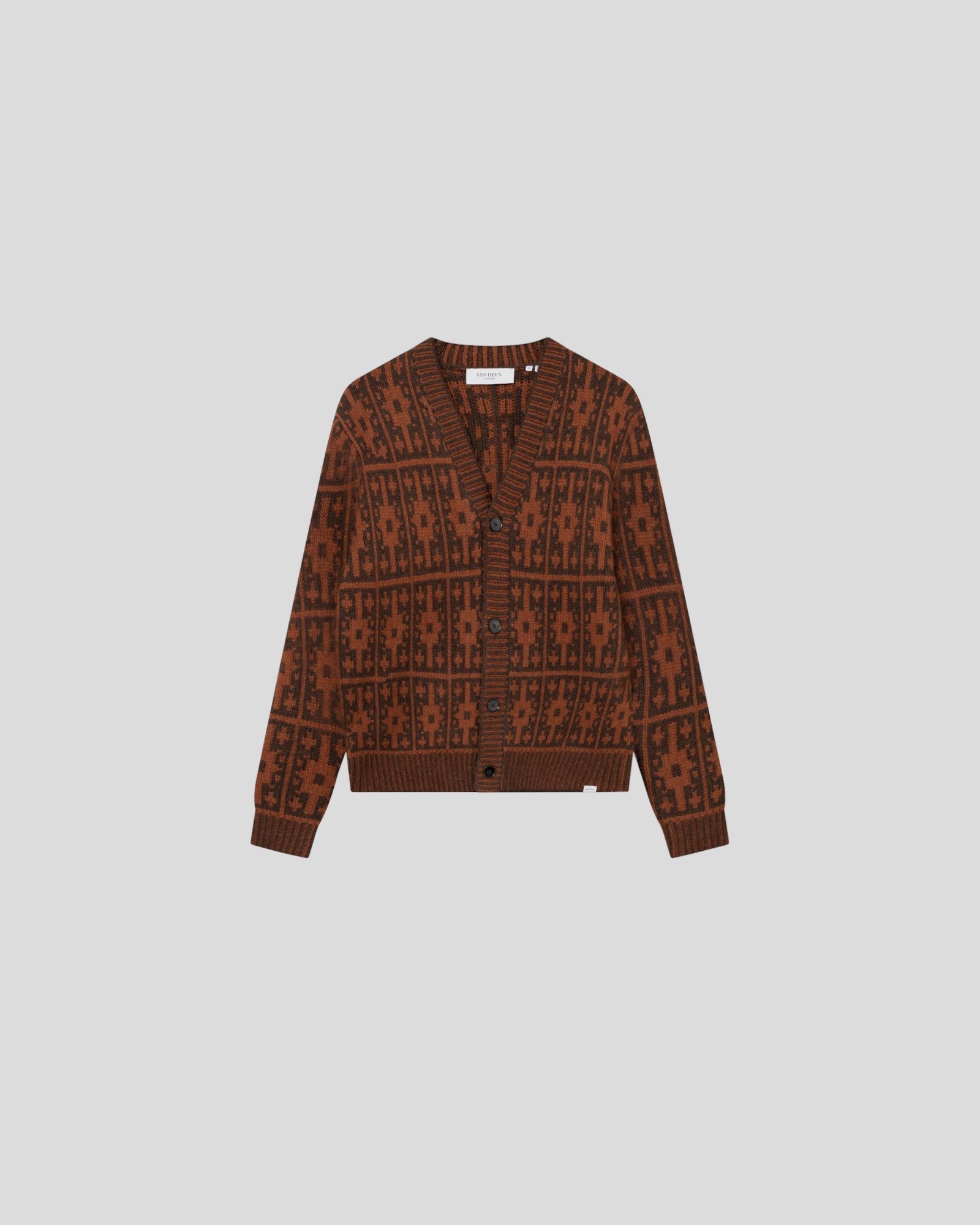 Les Deux || Ezra Heavy Jacquard Cardigan - Coffee Brown/ Honeycomb Les Deux
