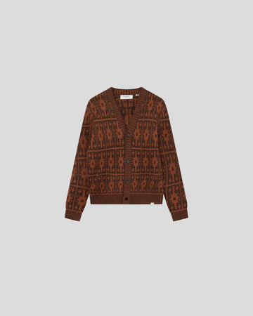 Les Deux || Ezra Heavy Jacquard Cardigan - Coffee Brown/ Honeycomb Les Deux