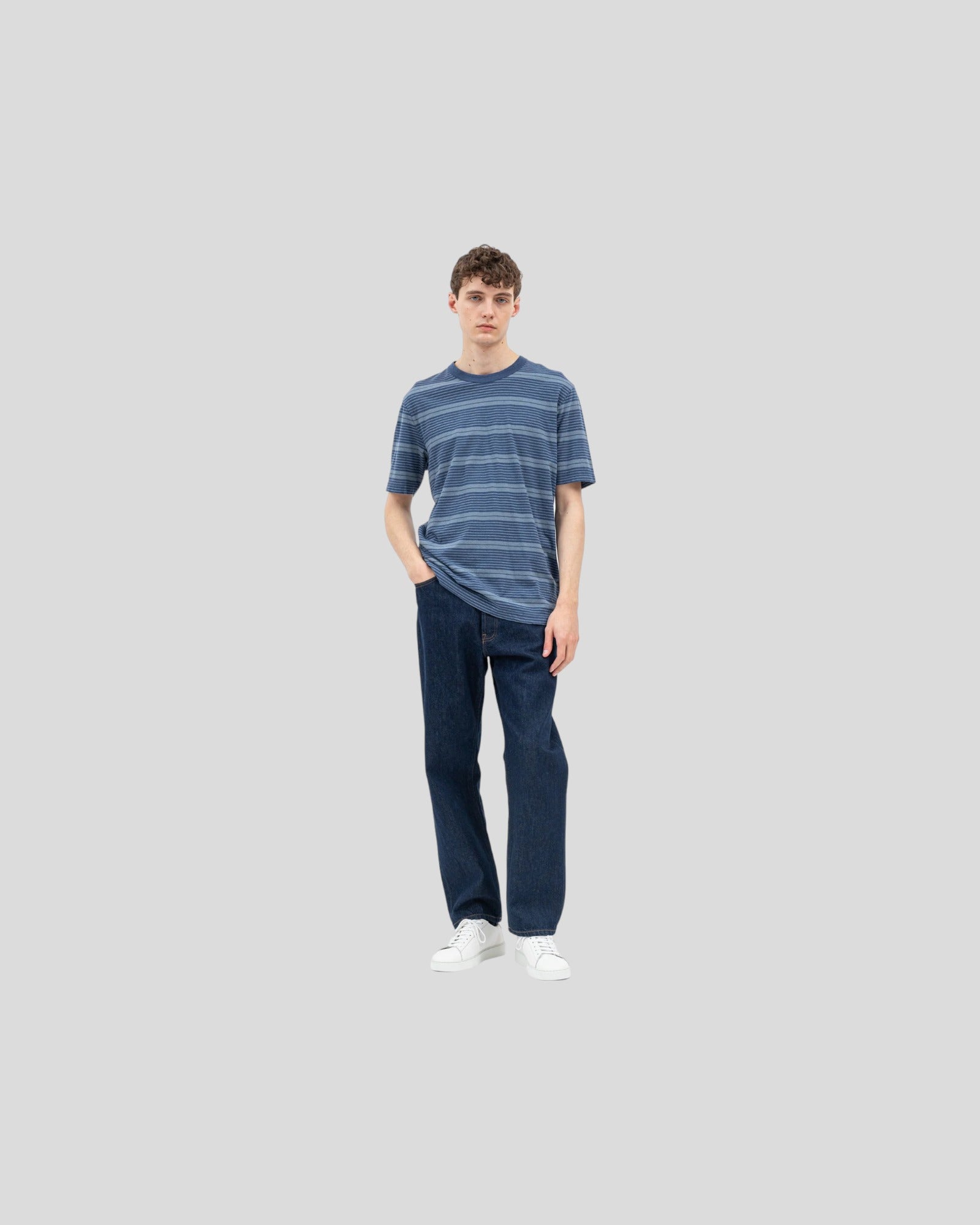 Norse Projects || Johannes Sunbleached Stripe - Calcite Blue Norse Projects