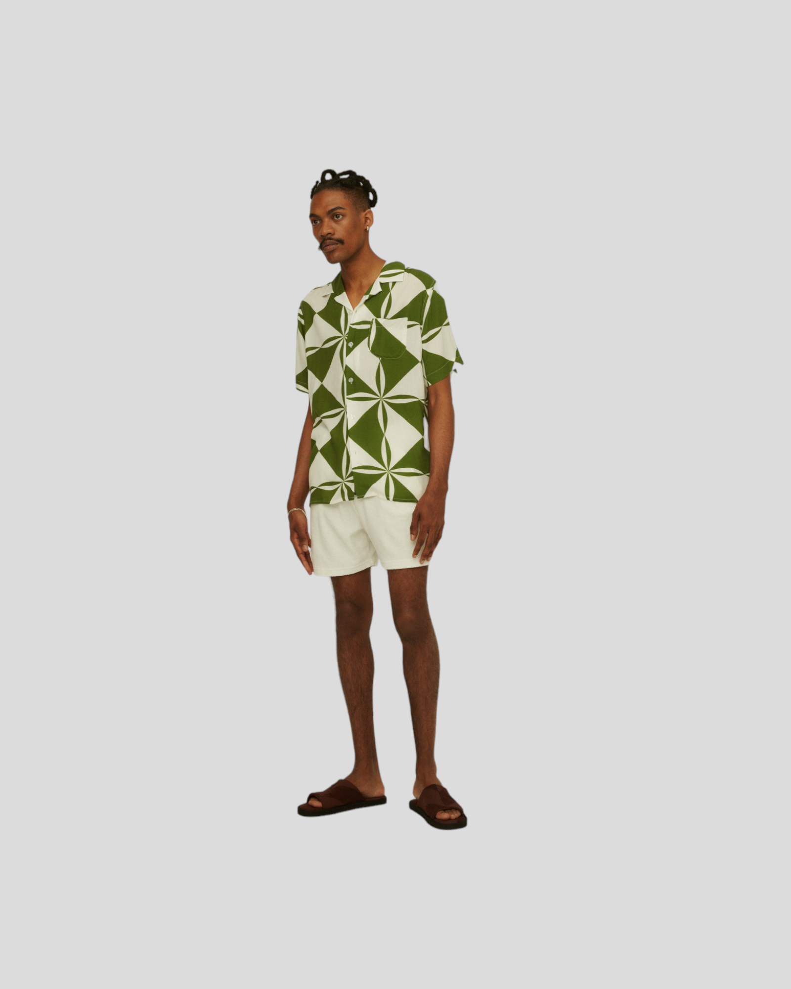 OAS || Bloomy Plateau Viscose Shirt - Olive Green/ White OAS Compagny