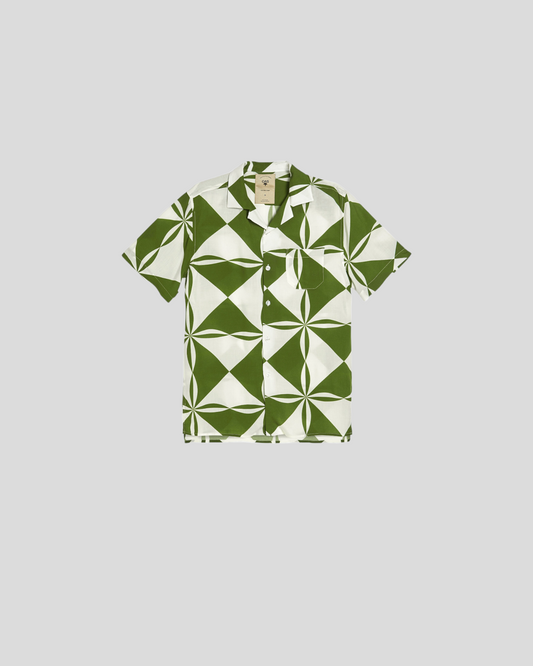 OAS || Bloomy Plateau Viscose Shirt - Olive Green/ White OAS Compagny